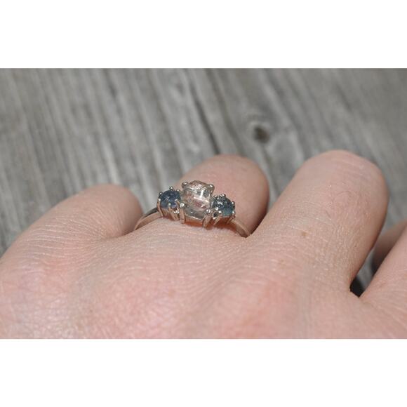 Raw Sapphire Engagement Ring Rough Diamond Wedding Band Unique Graduation - Picture 4 of 4